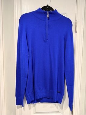 NWT Kangol Size XL Quarter Zip Sweater Blue Mock Neck Pullover Knit